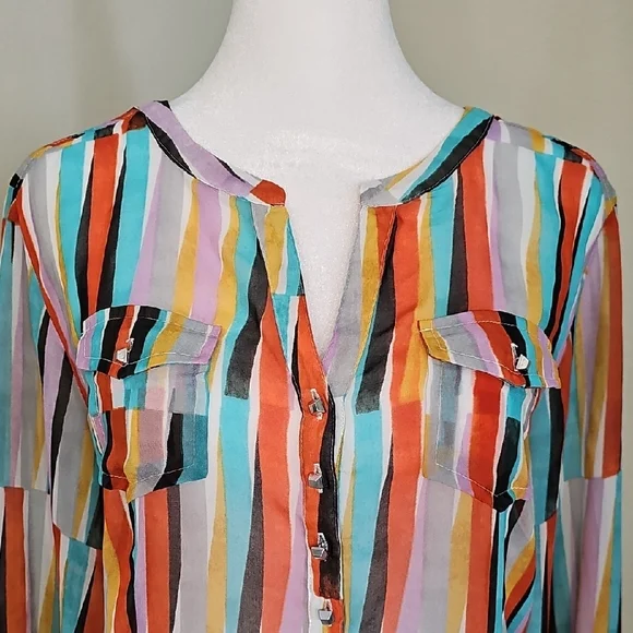 Ariat Sheer Long Sleeve Blouse Multicolor Women's Sz M - Picture 2 of 10